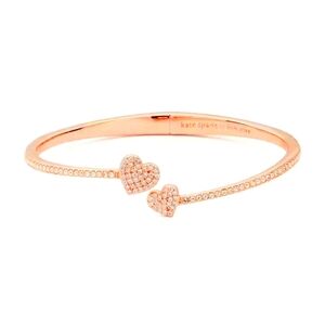 NWT KATE SPADE Pave Heart Hinged Cuff Bangle Rose Gold
